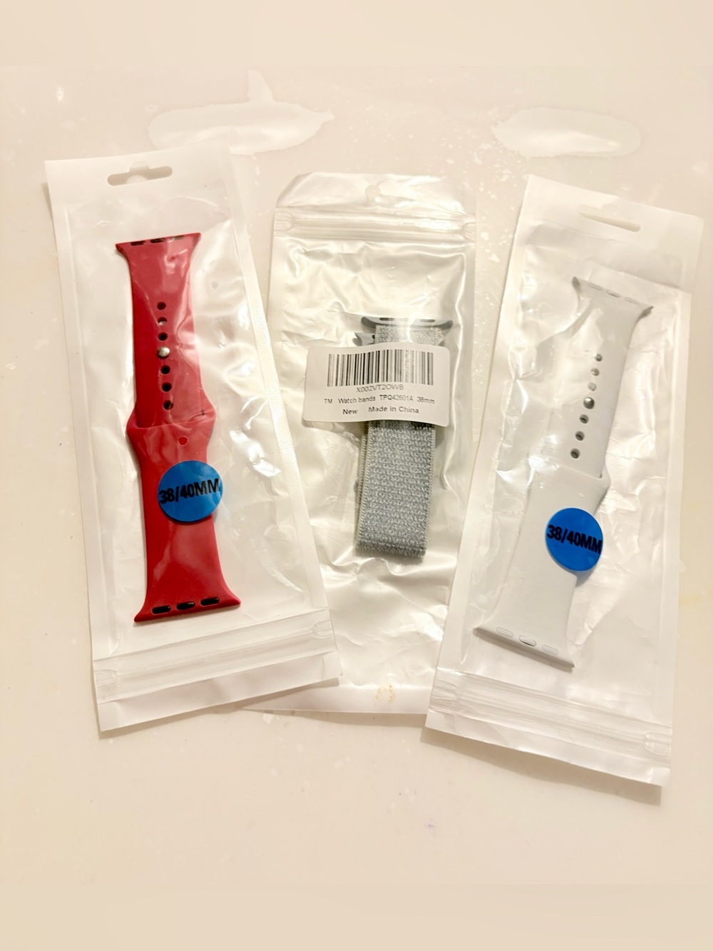 Replacement 38/40mm Red and White Silicone Watch Bands with Gray Nylon Strap 3pc